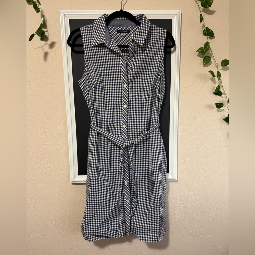 Tommy Hilfiger Navy and White Checkered Midi Dress